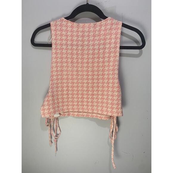 Houndstooth Pink & Cream Sleeveless Crop Top With Side Ties By Zara - Picture 2 of 4